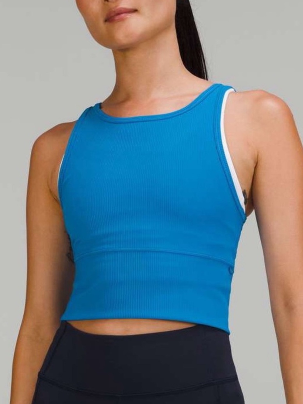 Lululemon blue power pivot cropped ribbed tank size 6